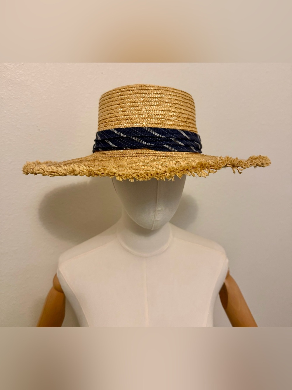 BCBGMaxAzria Straw Wide-Brim Hat with Navy Band
